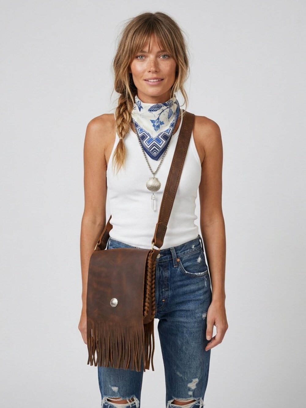 Fringe Leather Purse Vintage Southwestern 90s Handmade Saddle Bag